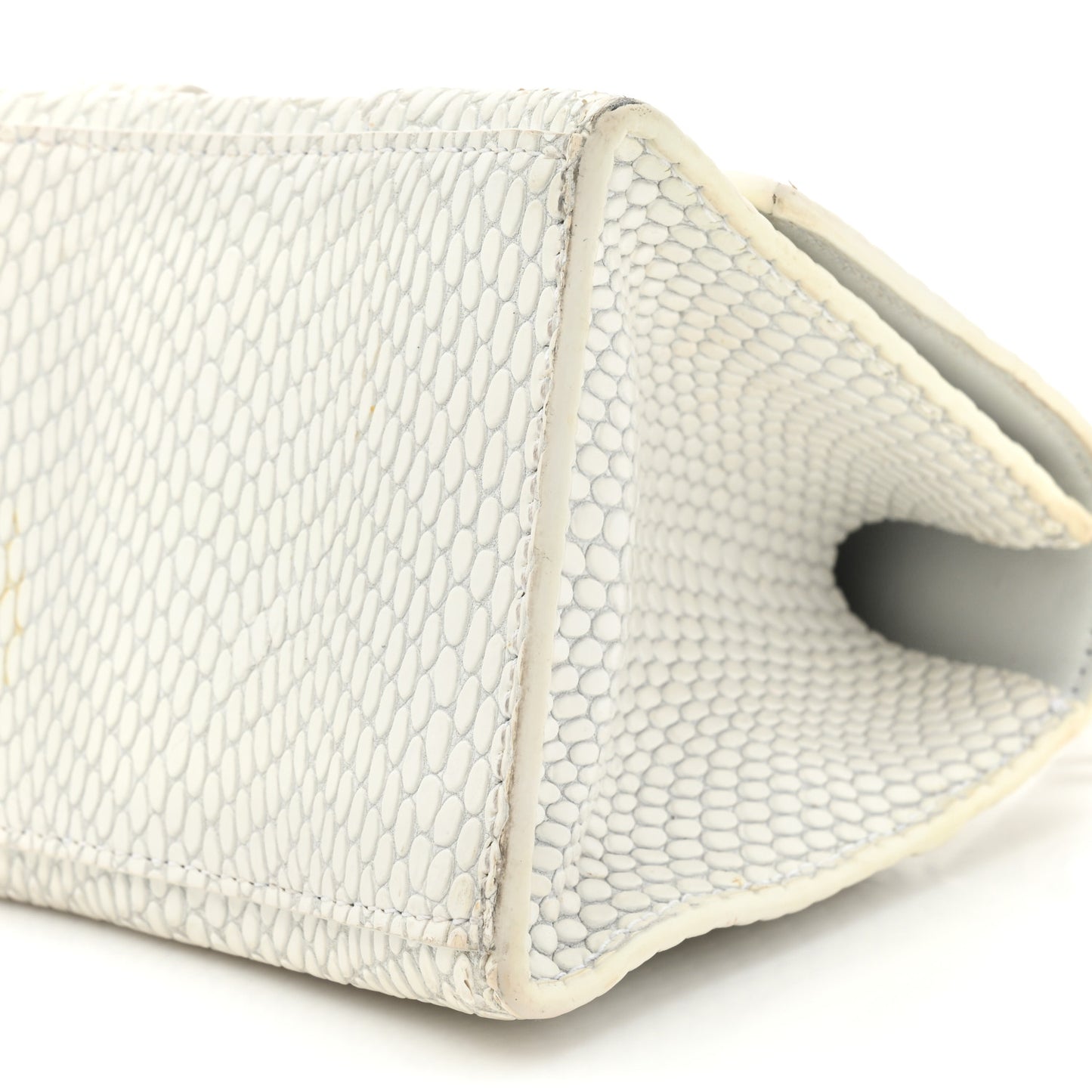 Matte Calfskin Snake Embossed Tonal B Small Hourglass Top Handle Bag Optic White