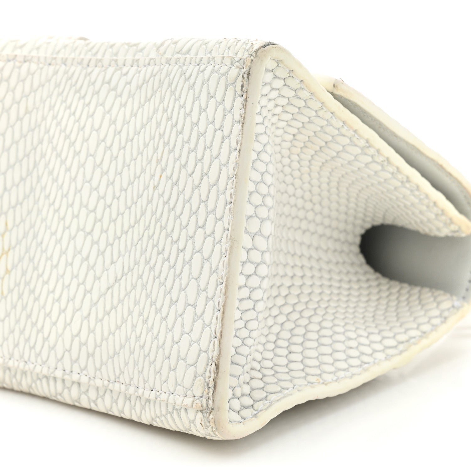 Balenciaga Matte Calfskin Snake Embossed Tonal B Small Hourglass Top Handle Bag Optic White 7 of 19