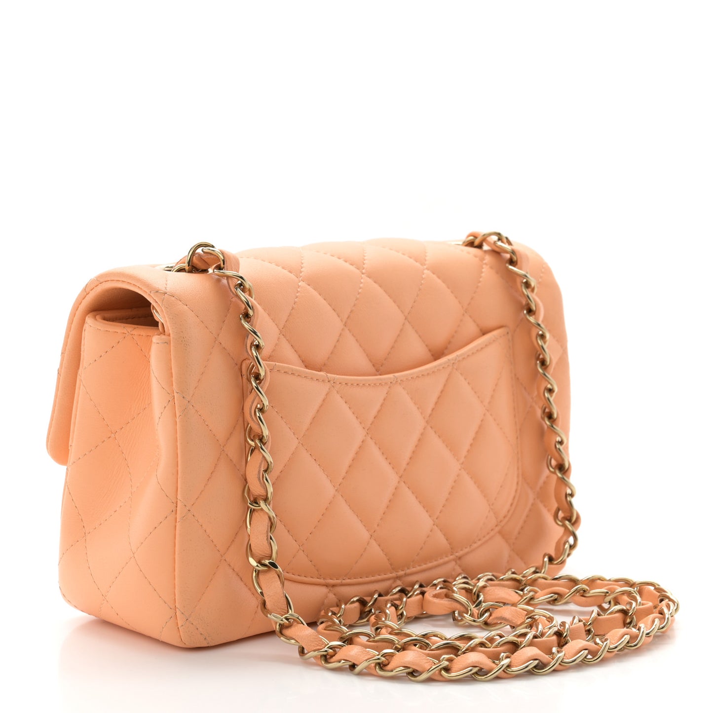 Lambskin Quilted Mini Rectangular Flap Light Orange