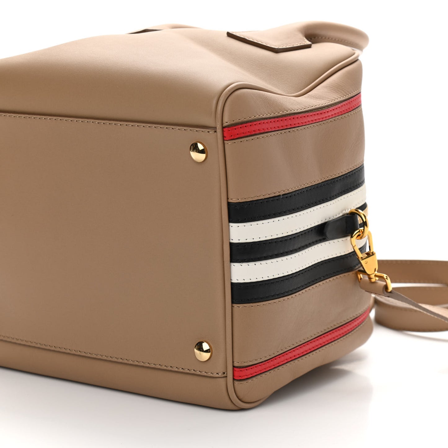 Smooth Calfskin Small Cube Bowling Bag Driftwood Bright Military Red