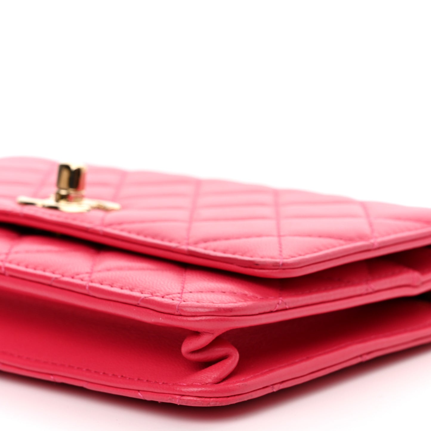 Lambskin Quilted Trendy CC Wallet On Chain WOC Dark Pink