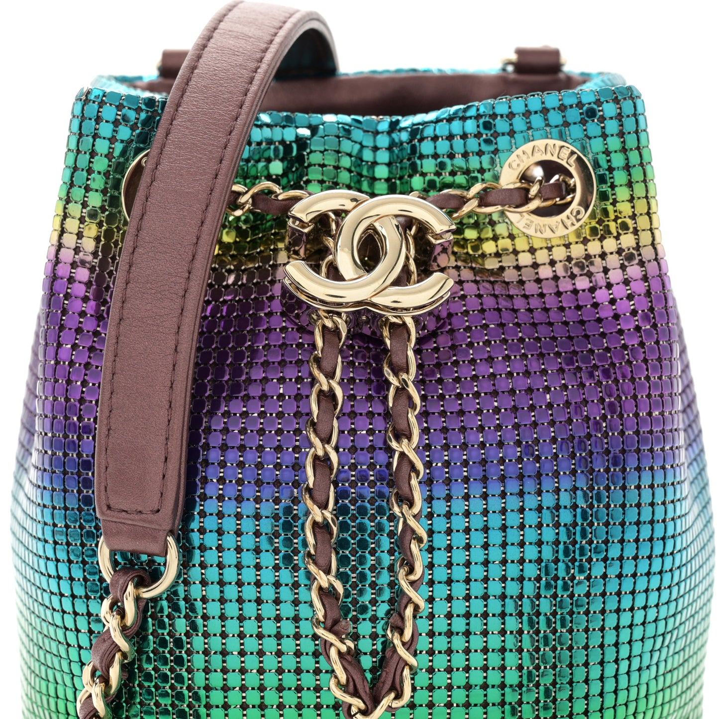 Faded Metallic Mesh Mini Bucket Bag Multicolor