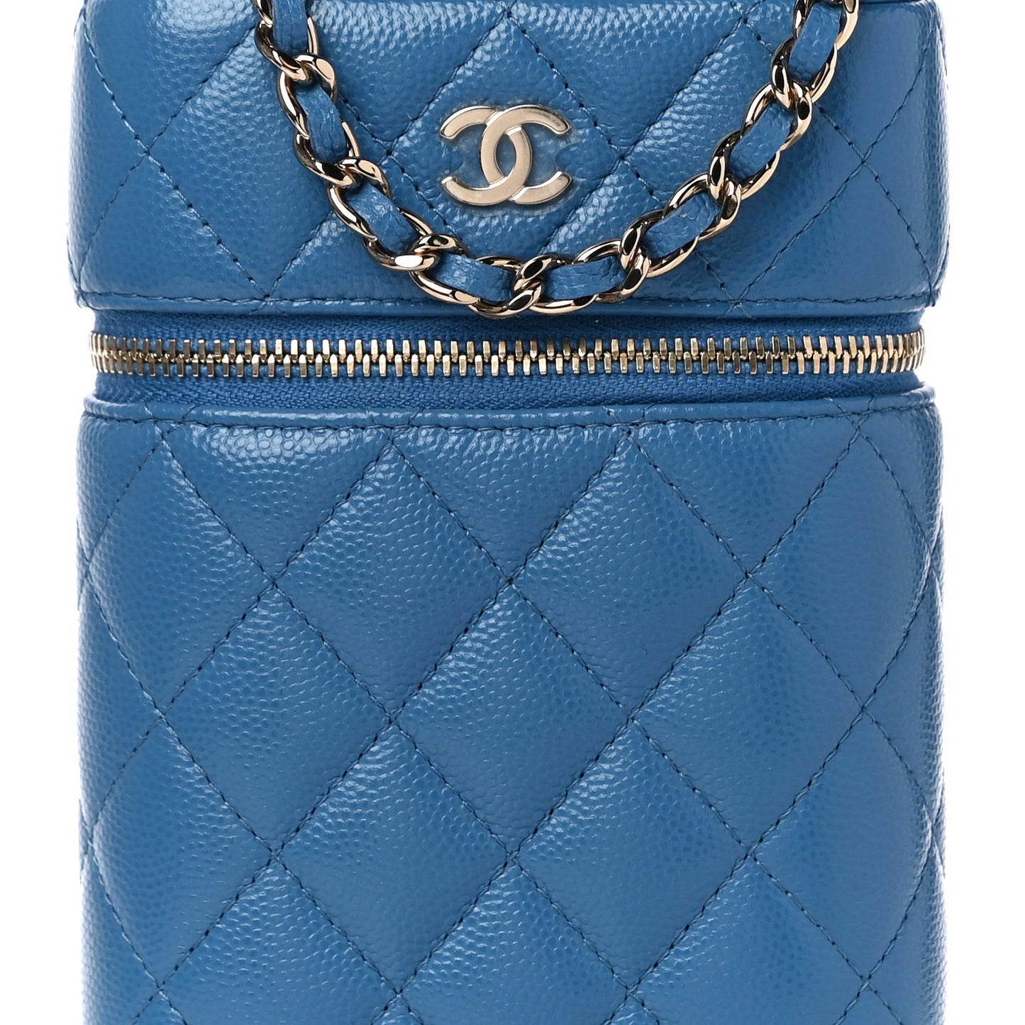 Caviar Quilted Phone Holder With Chain Blue