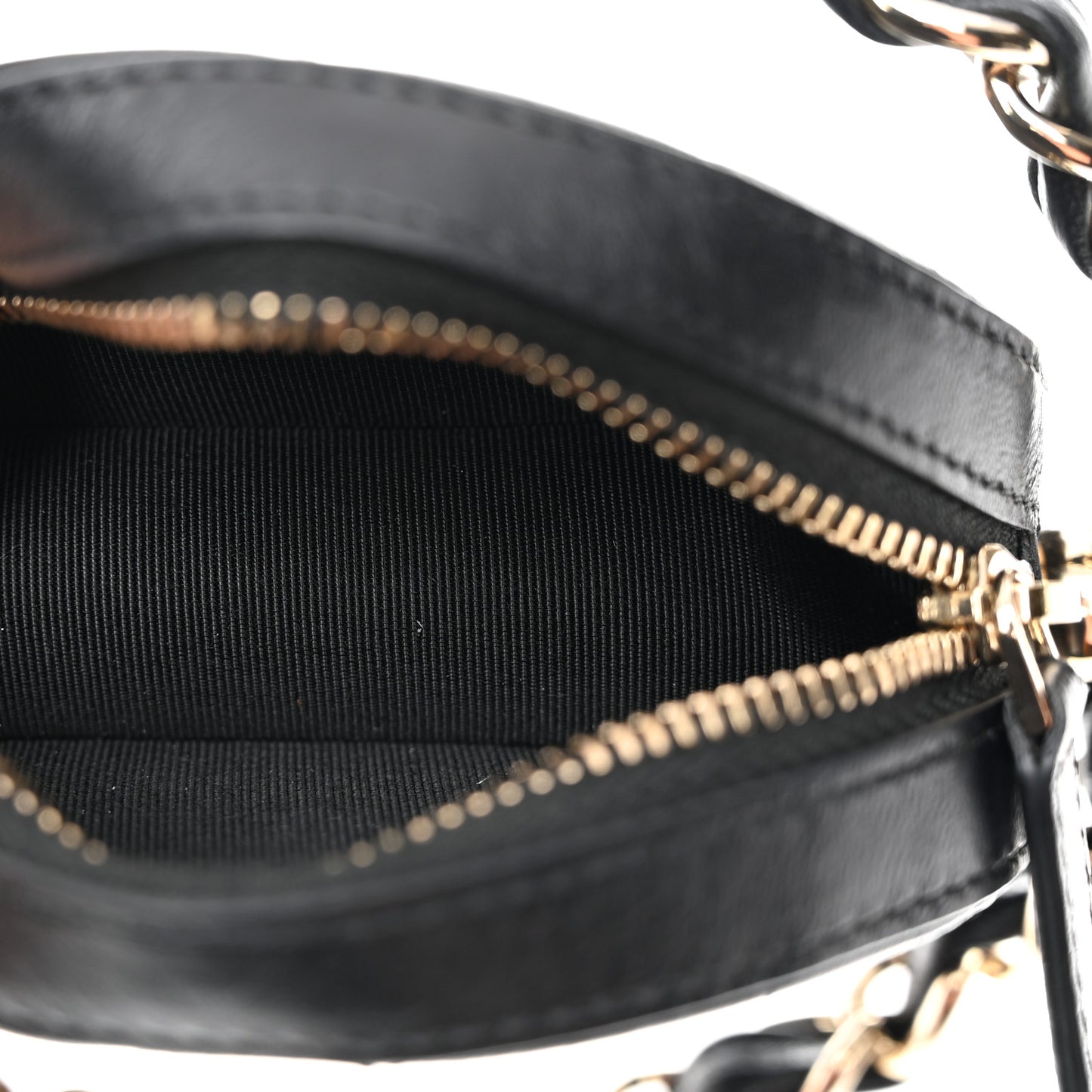Lambskin Quilted Chain Round Mini Clutch Black