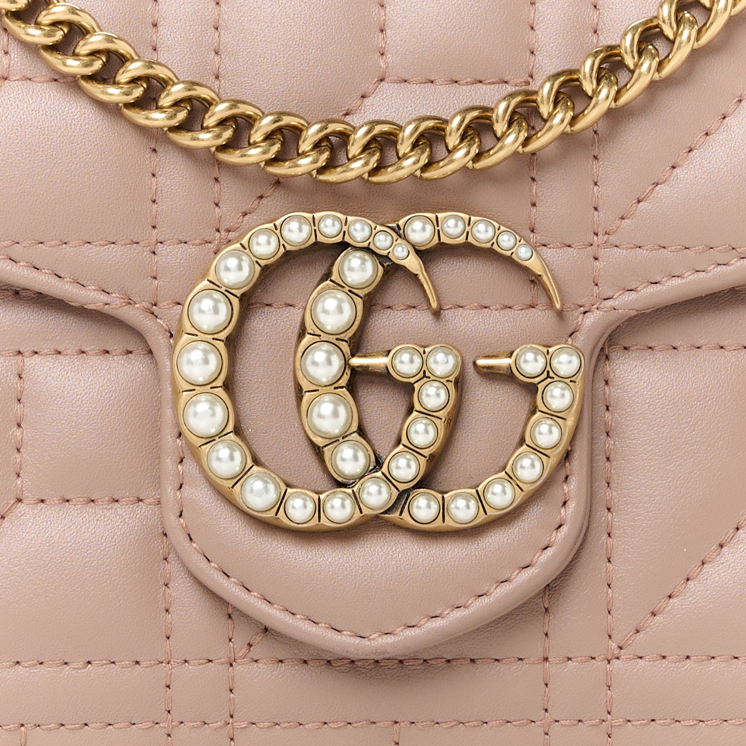 Gucci Calfskin Matelasse Mini Pearly GG Marmont Chain Wallet Porcelain Rose 8 of 12