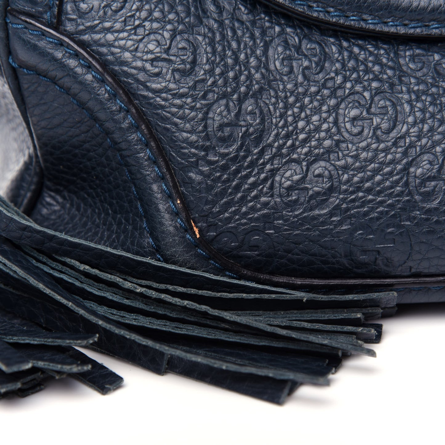Guccissima Small New Bamboo Tassel Tote Dark Blue