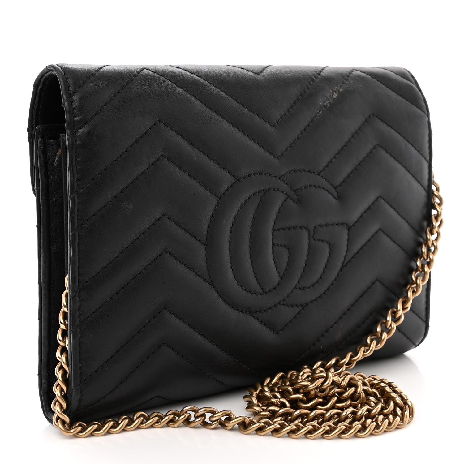 Gucci Calfskin Matelasse GG Marmont Chain Wallet Black 3 of 22