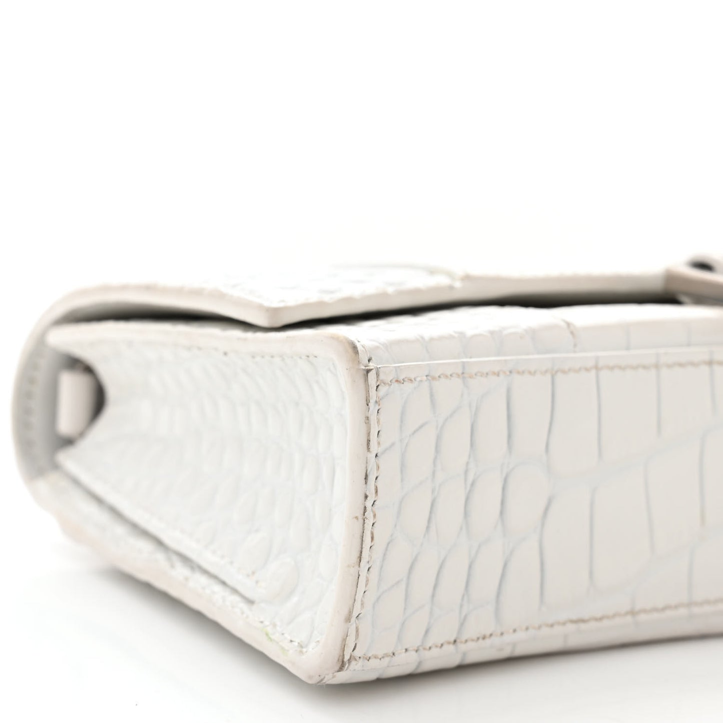 Shiny Calfskin Crocodile Embossed Small Hourglass Evening Chain Bag White