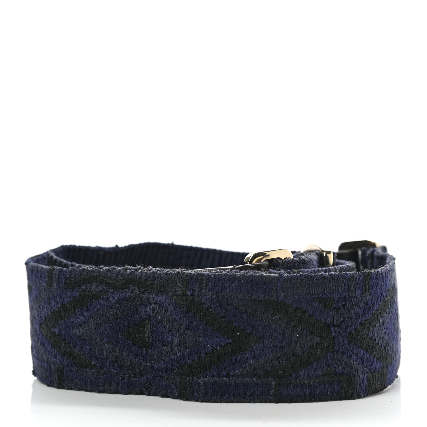 Canvas Geometric Embroidered Rockstud Guitar Strap Black Blue