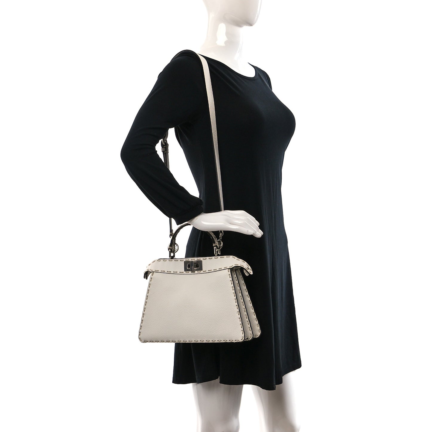 Vitello Granato Camoscio Elaphe Python Print Macro Stitchings Small Peekaboo I SEE U Iconic Satchel White Roccia