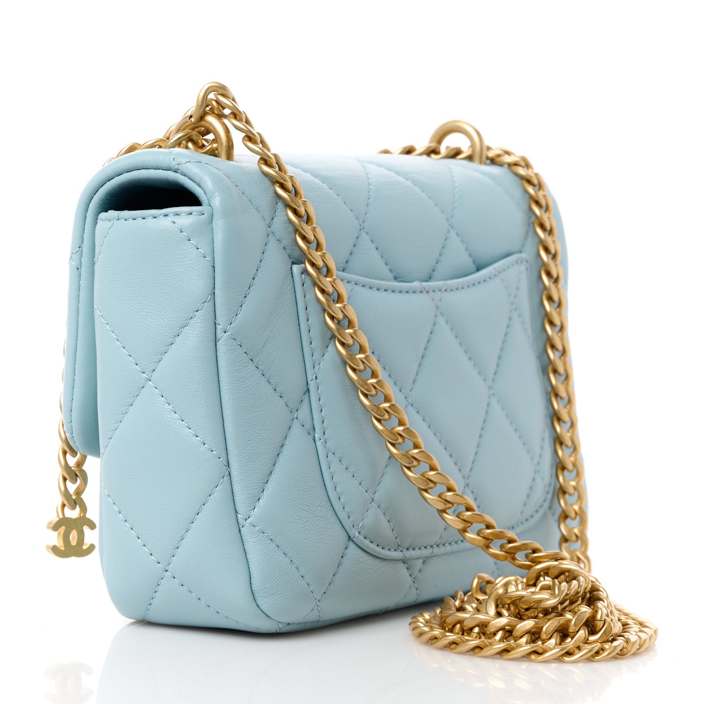Lambskin Enamel Quilted Mini Pending CC Square Flap Light Blue