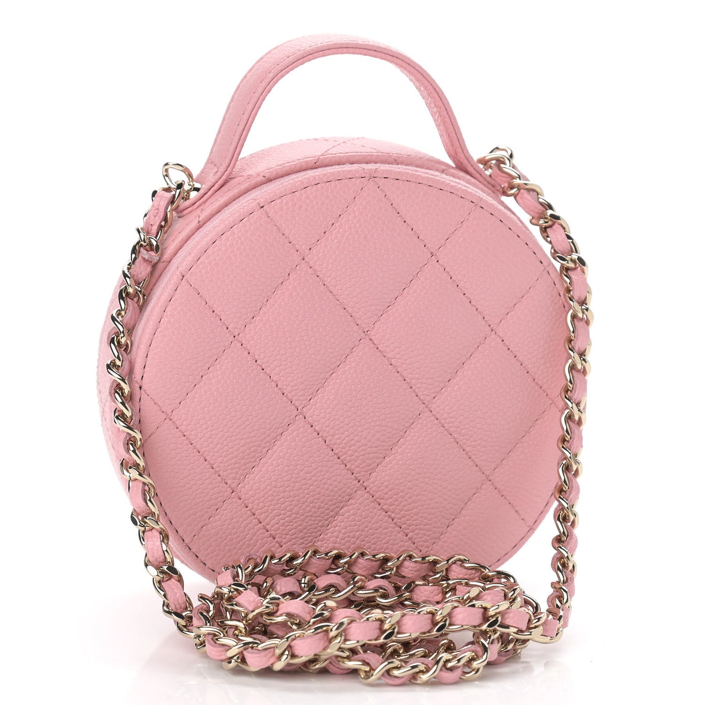 Caviar Quilted Round Handle With Care Vanity With Chain Pink