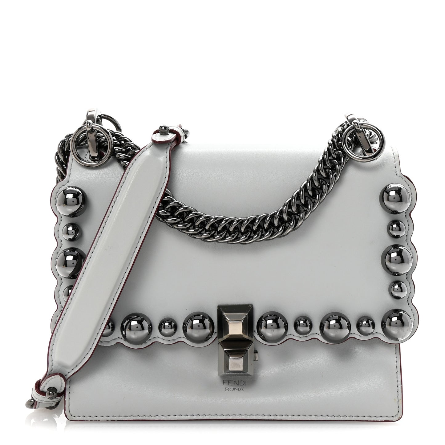 Vitello Liberty Scalloped Studded Small Kan I Shoulder Bag Grigio Perla