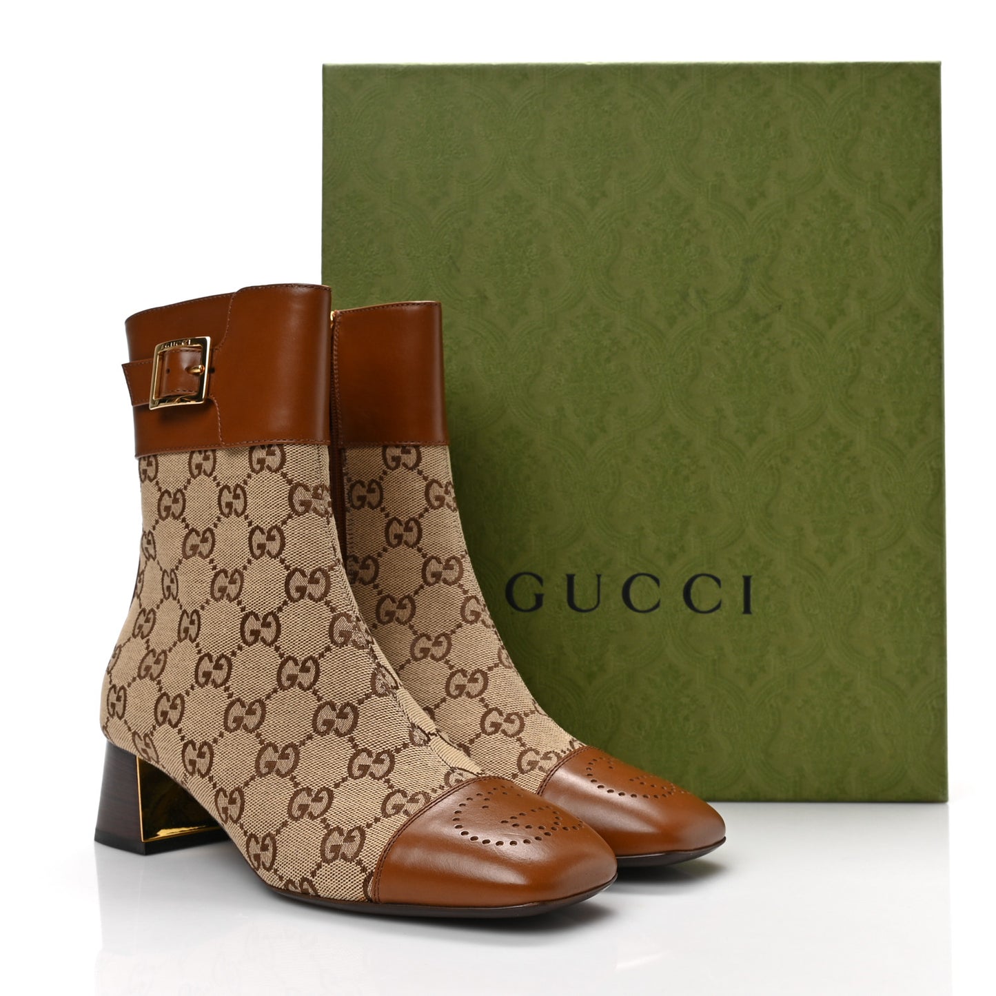 Monogram Cordovan Lux GG Ankle Boots 37 Beige Cuir