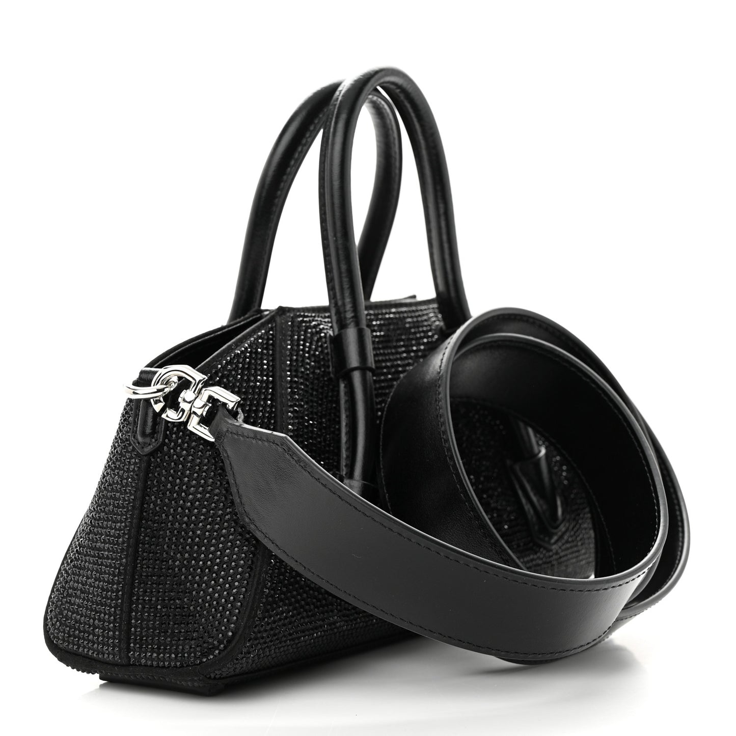 Lambskin Satin Strass Mini Antigona Stretch Black