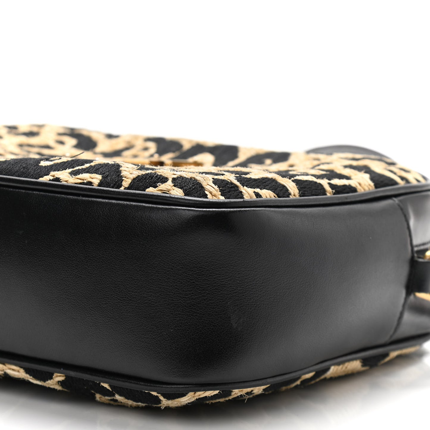 Raffia Calfskin Leopard Print Monogram Lou Camera Bag Natural Beige Black