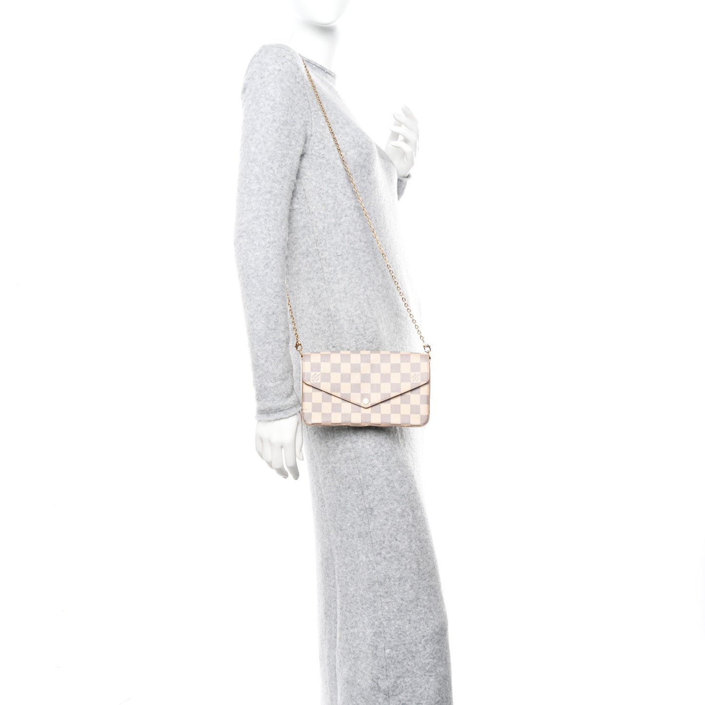 Damier Azur Pochette Felicie Chain Wallet Rose Ballerine