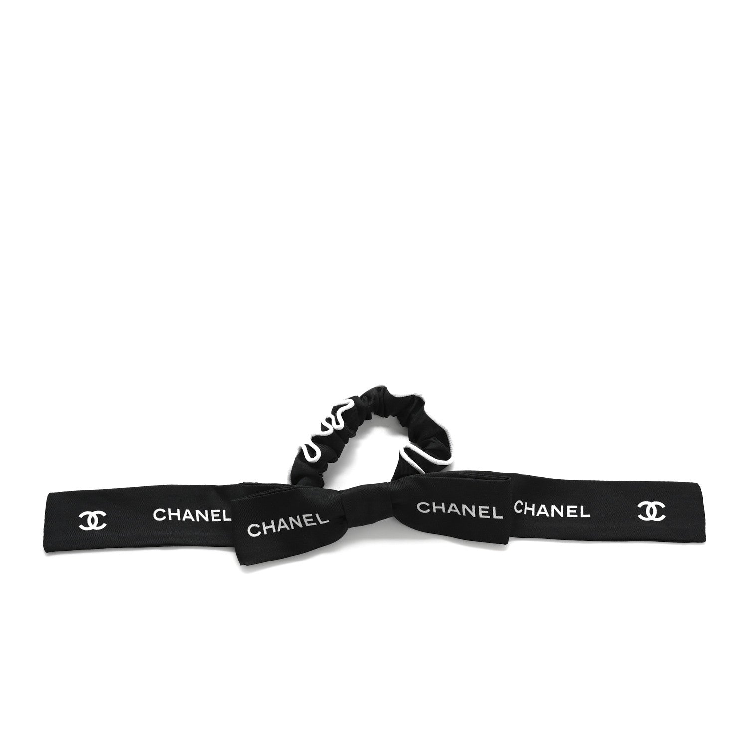 Chanel Hair Tie Chanel Silk Hair Tie Black Ivory 1224792 – FASHIONPHILE main image 2