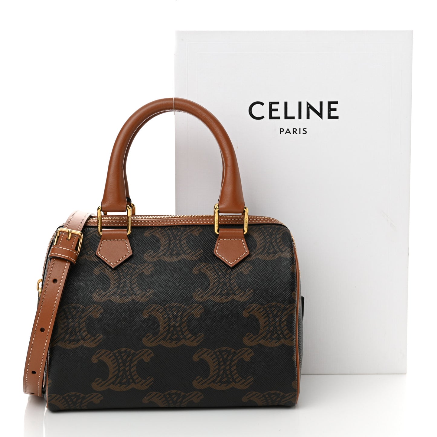 Triomphe Canvas XL Calfskin Small Boston Bag Tan
