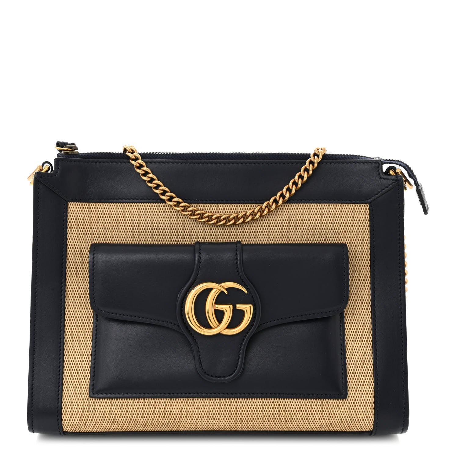 Gucci Straw Lux New Sakai Calfskin Lux Dahlia Chain Shoulder Bag Natural Blue 1 of 10