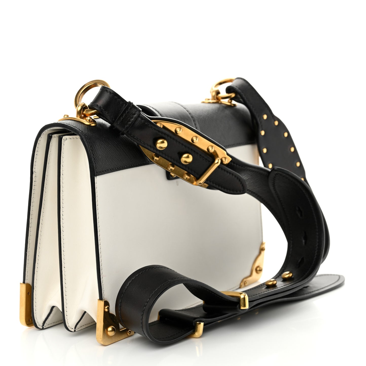 City Calf Saffiano Large Cahier Bag White Black