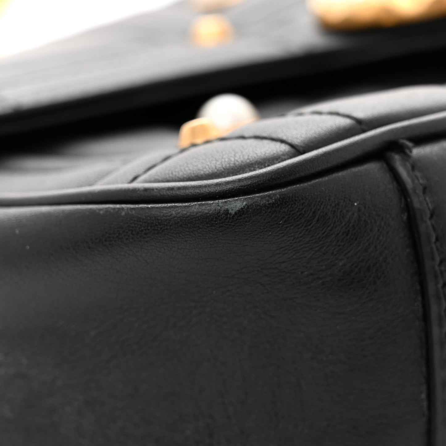 Calfskin Matelasse Studded Small Pearly GG Marmont Shoulder Bag Black