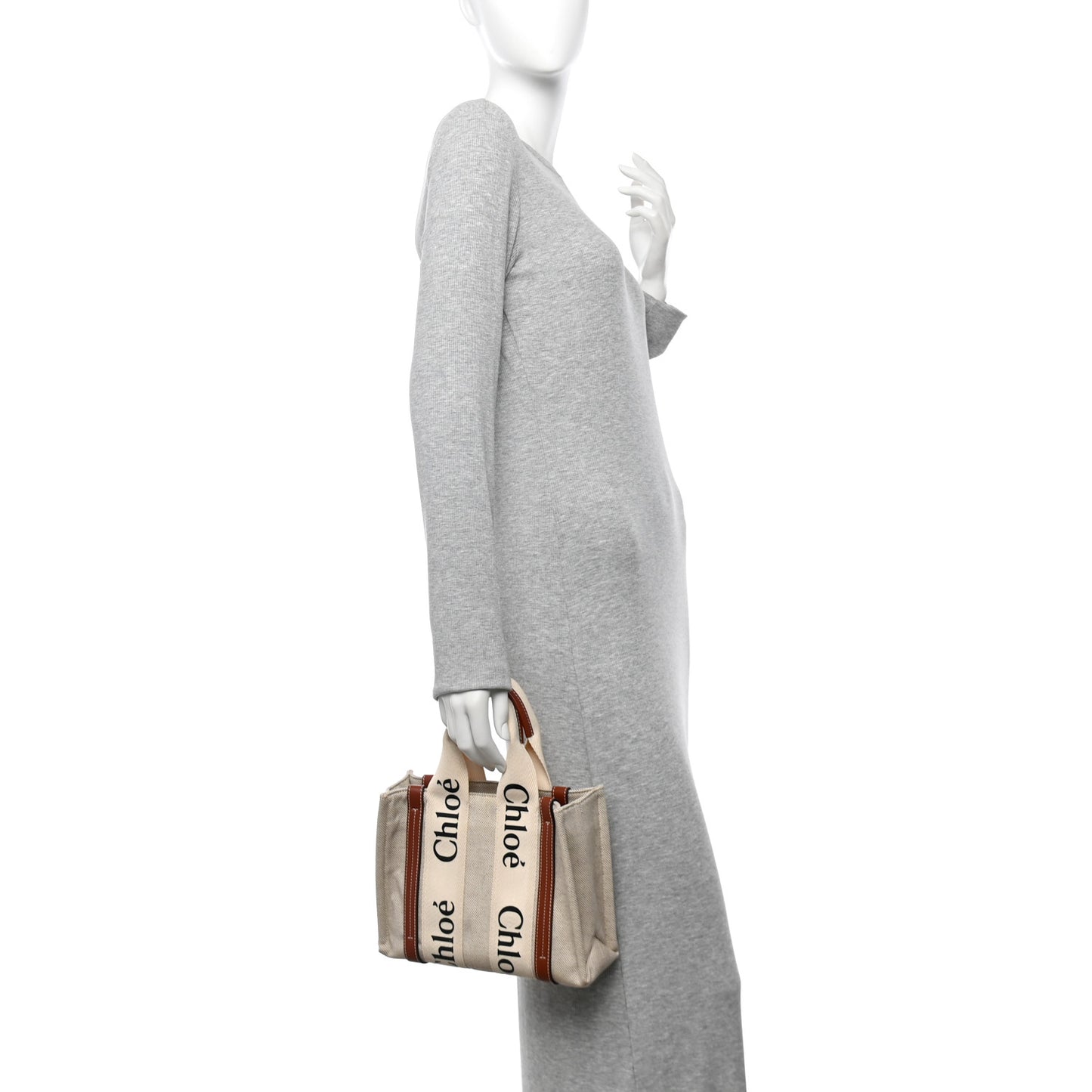 Cotton Calfskin Small Woody Ribbon Tote White Brown