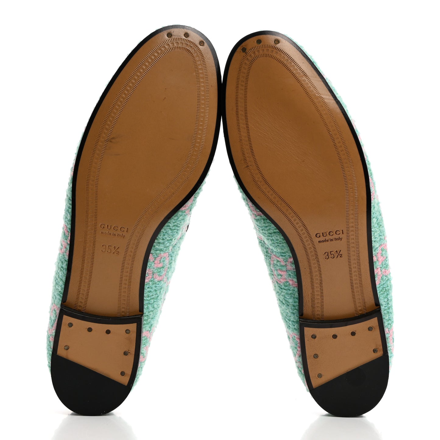 Tweed GG Monogram Horsebit Womens Jordaan Loafers 35.5 Blue Pink