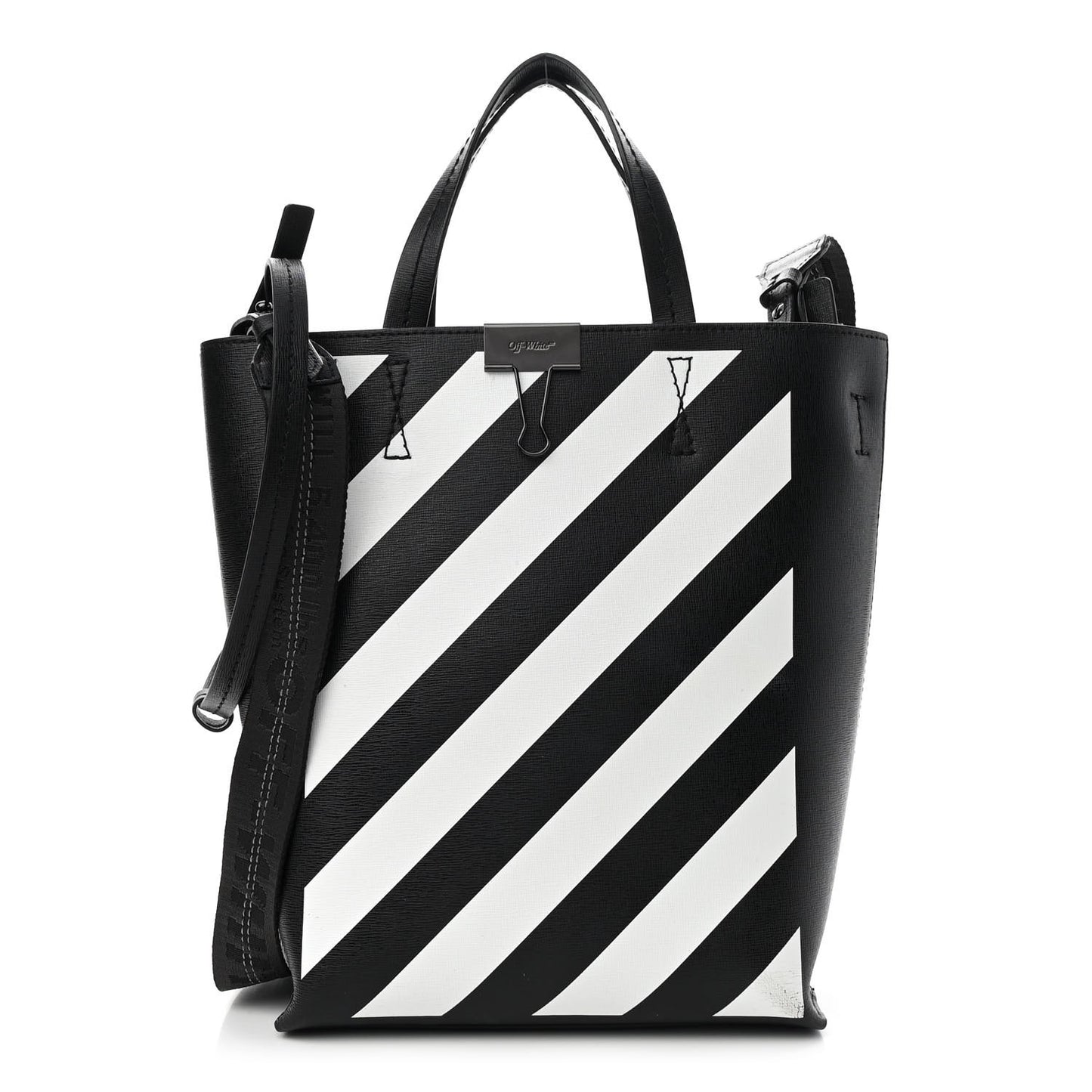 Saffiano Striped Diag Binder Crossbody Black White