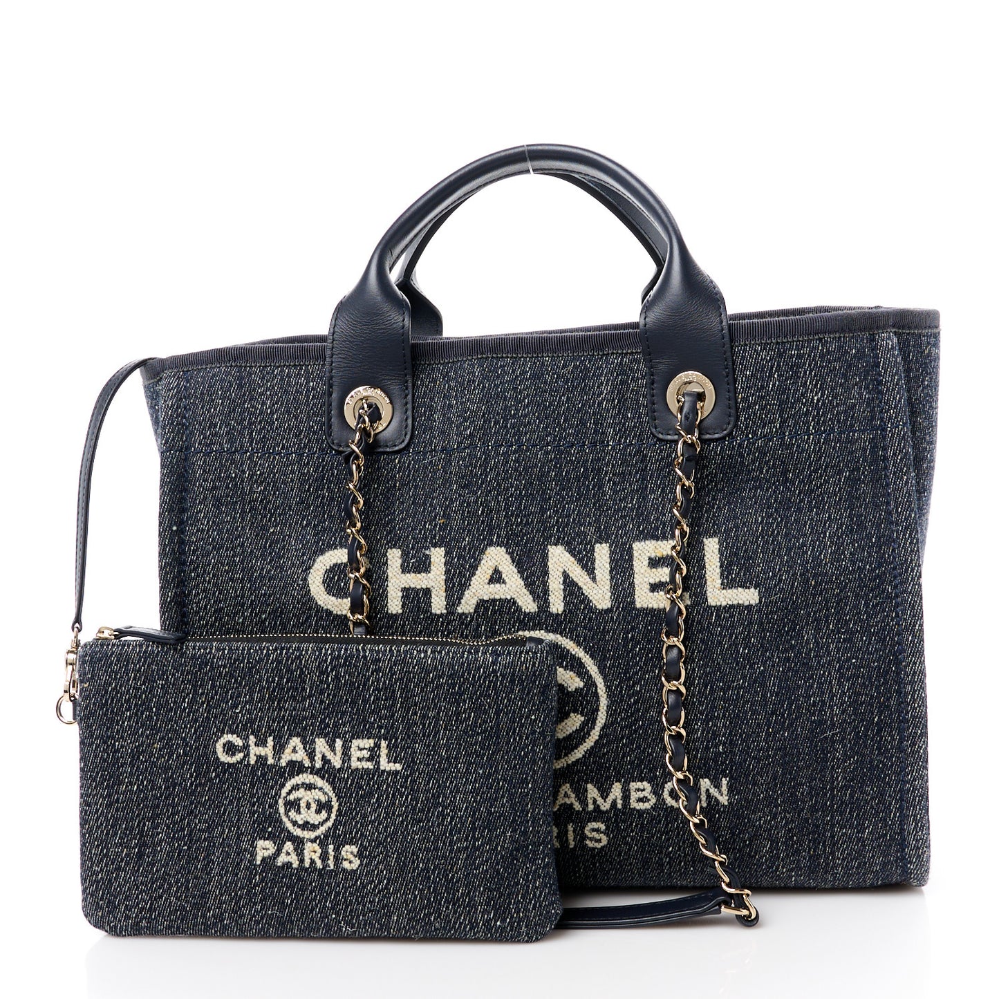 Denim Small Deauville Tote Dark Blue White