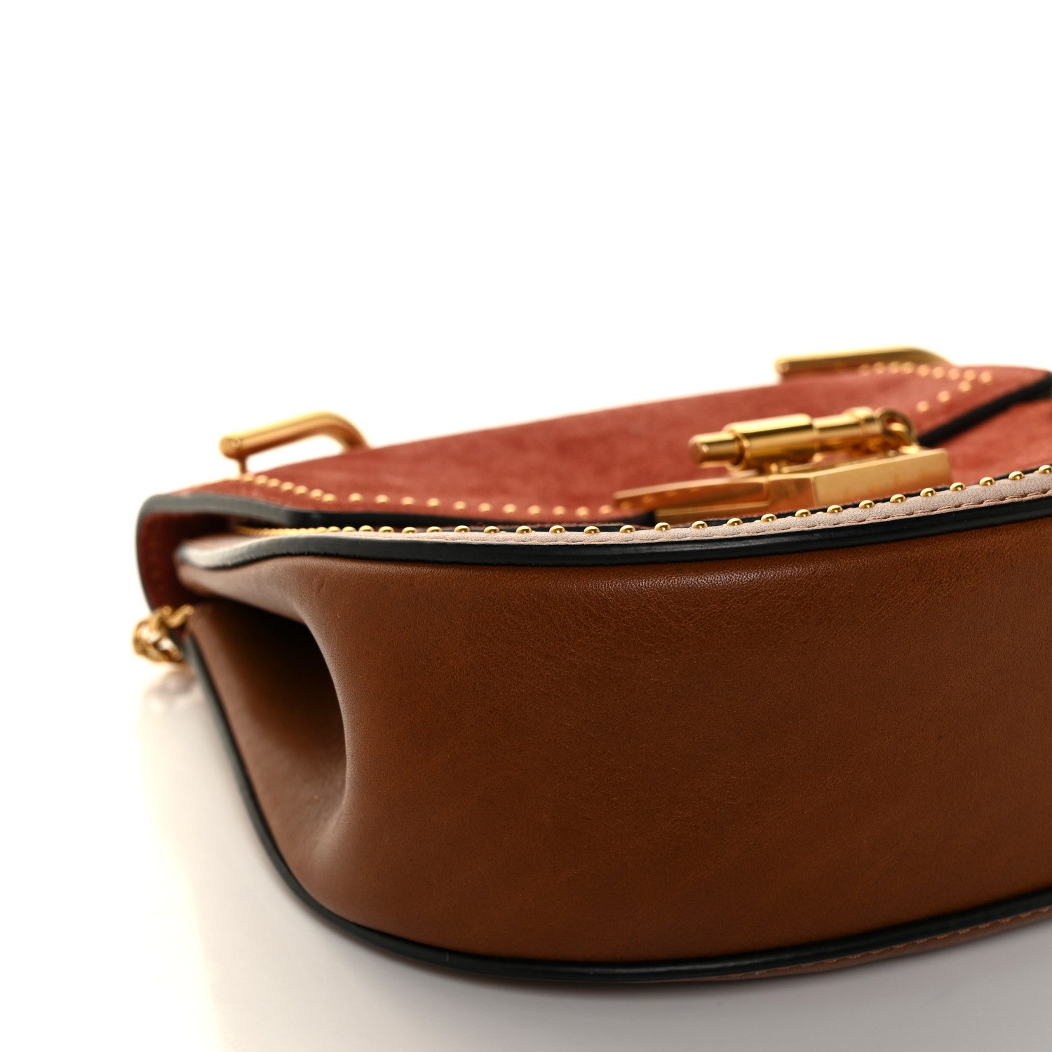 Chloe Suede Smooth Calfskin Studded Mini Drew Shoulder Bag Sienna Red Brown 7 of 10