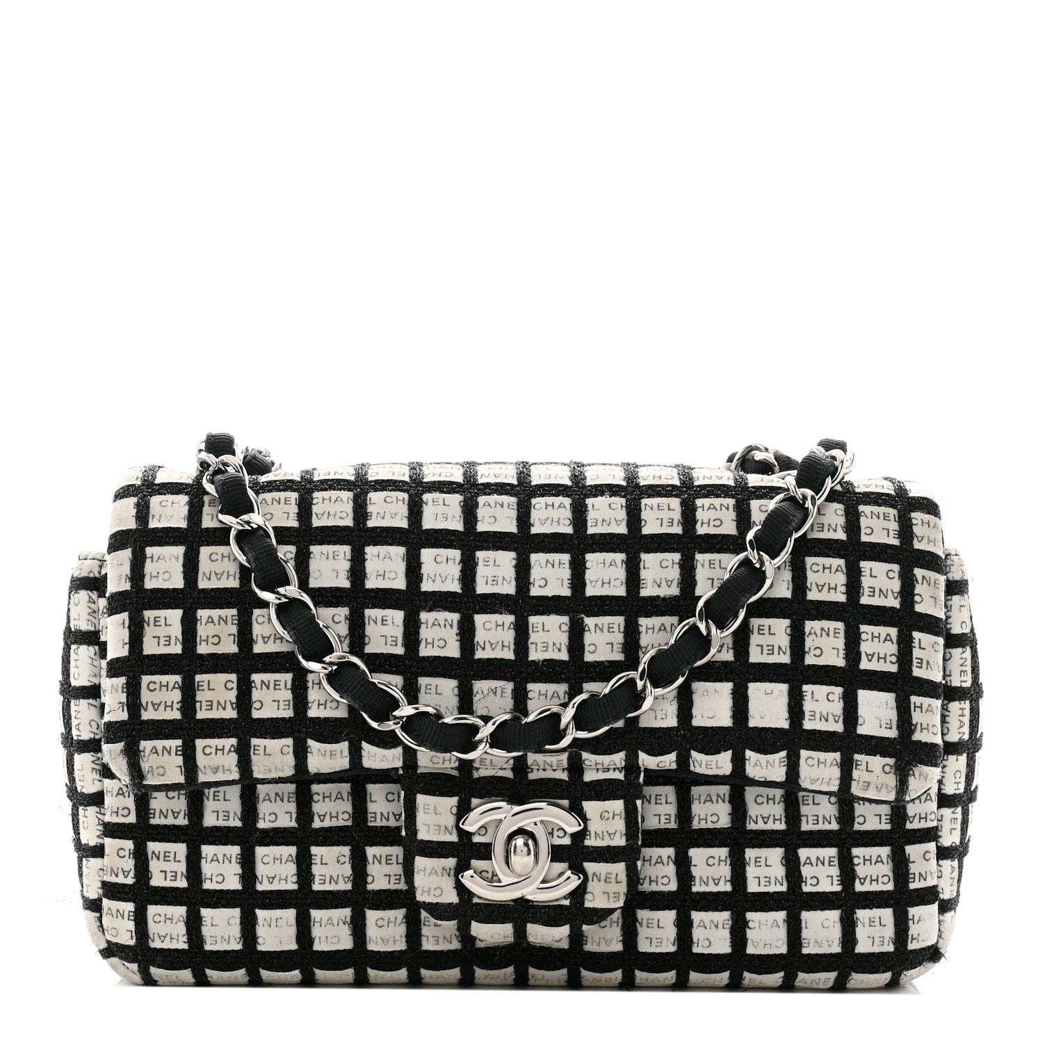 Chanel Ribbon Tweed Mini Rectangular Flap Black Ivory 1656354