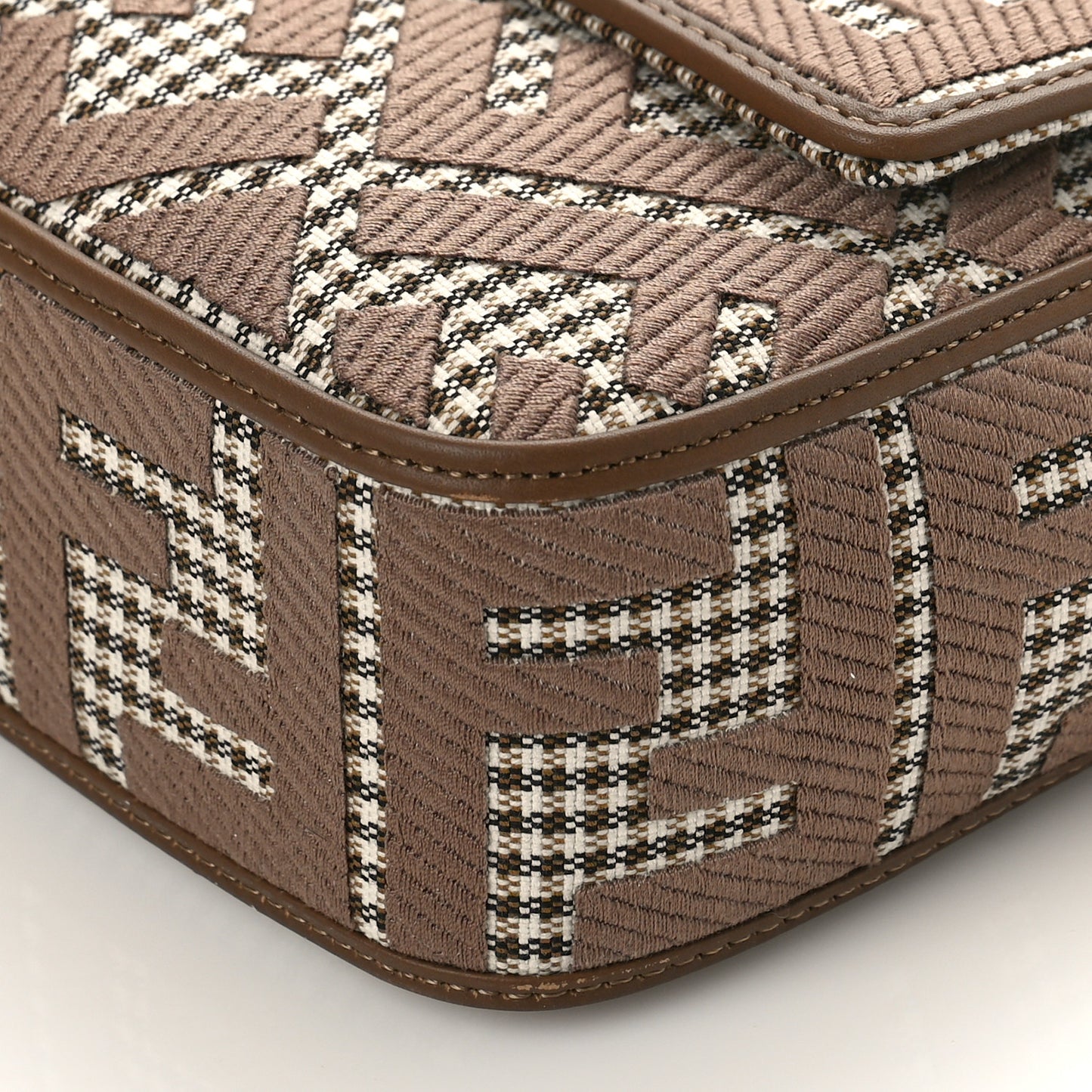 Wool Vitello King Houndstooth FF Embroidered Baguette Beige Moro