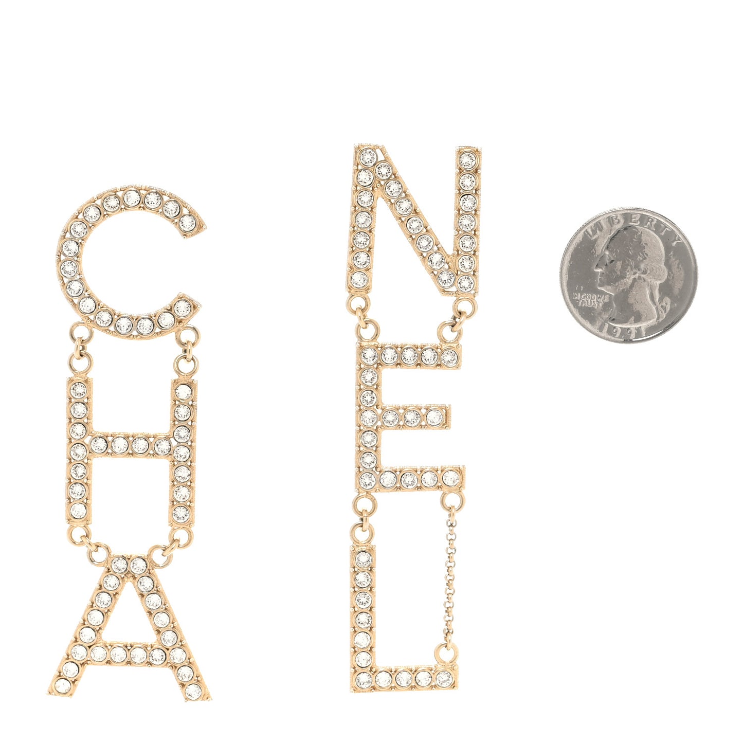 Crystal Cha-Nel Logo Drop Earrings Gold