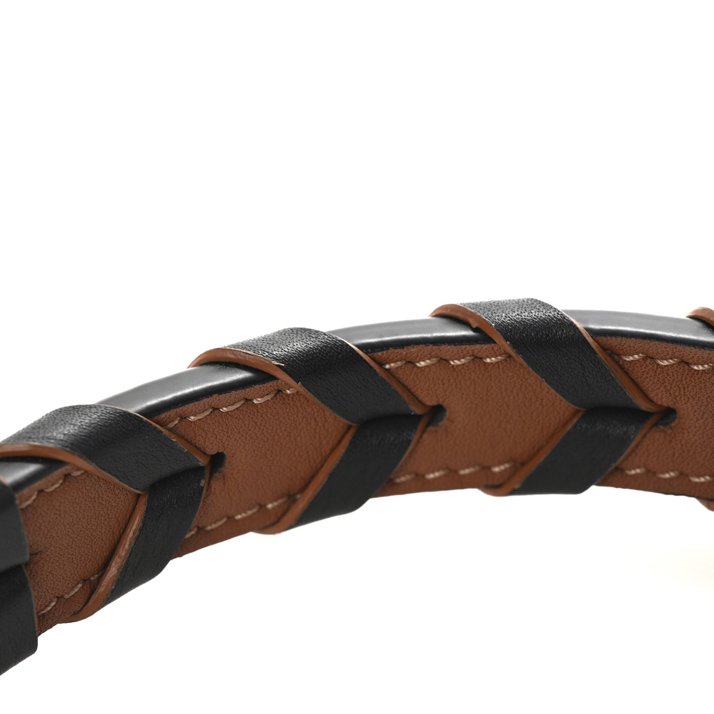 Calfskin Braided Short Strap Tan Black