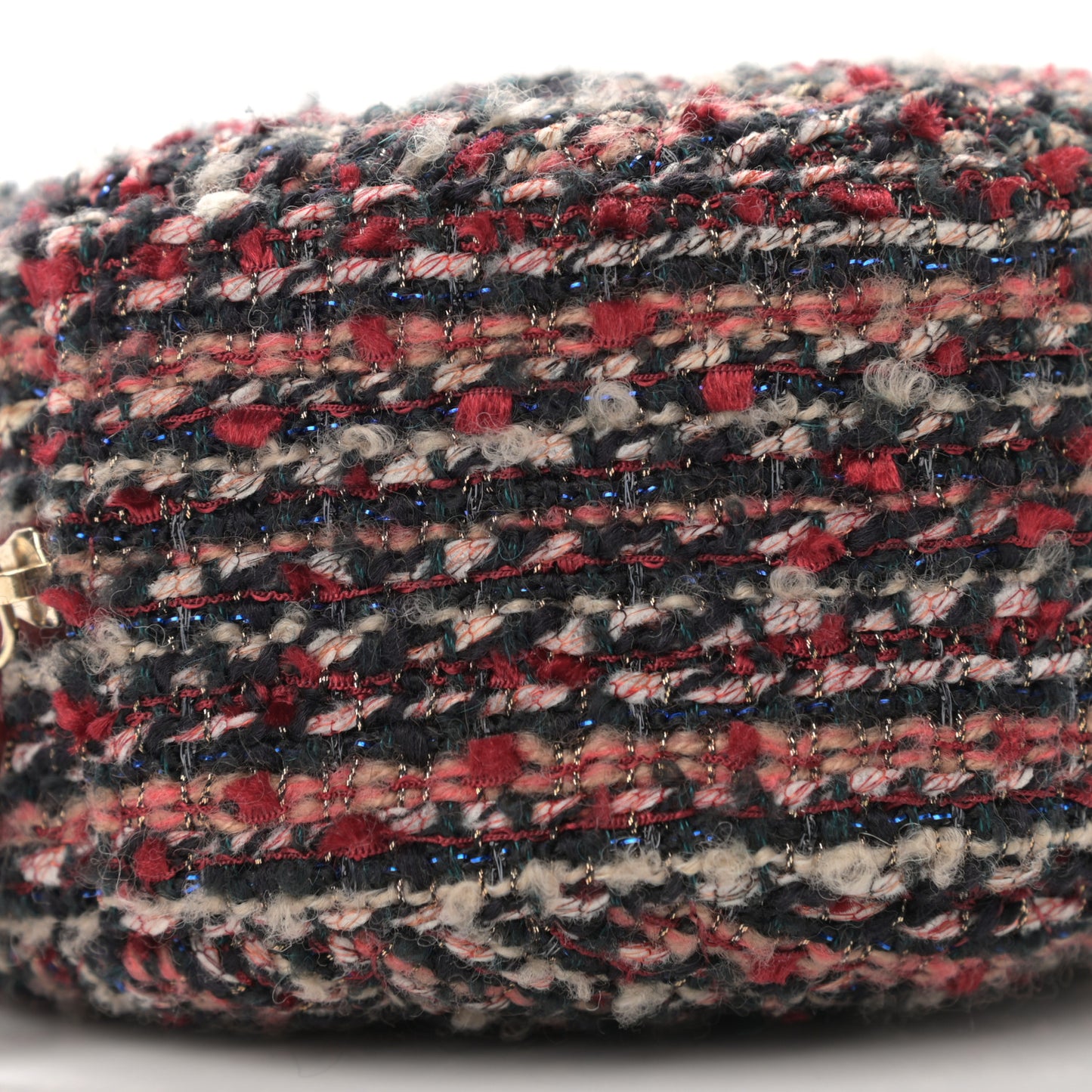 Tweed Quilted Round Clutch With Chain Red