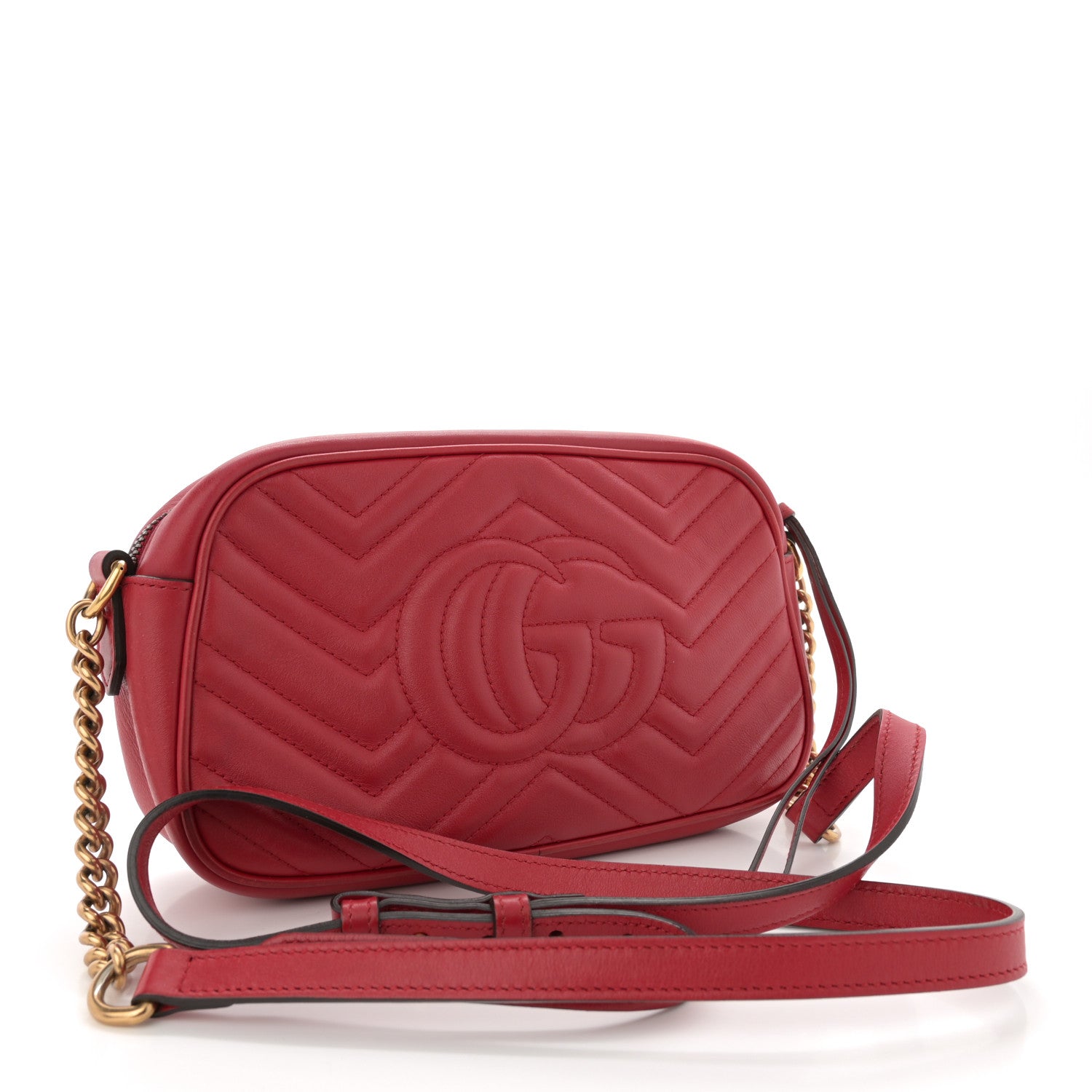 Gucci Calfskin Matelasse Small GG Marmont Chain Shoulder Bag Hibiscus Red 3 of 14