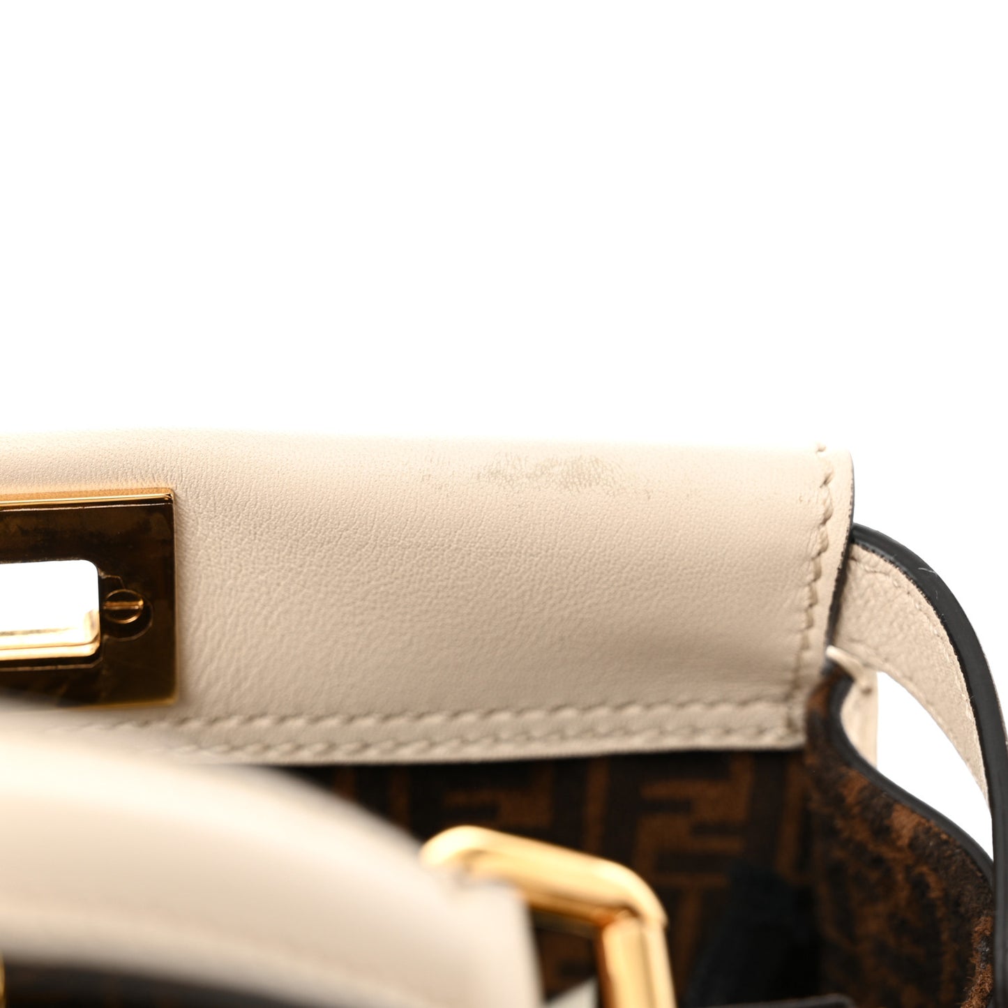 Vitello Seta Suede FF Mini Peekaboo Iconic Satchel Uovo Sigaro Marrone
