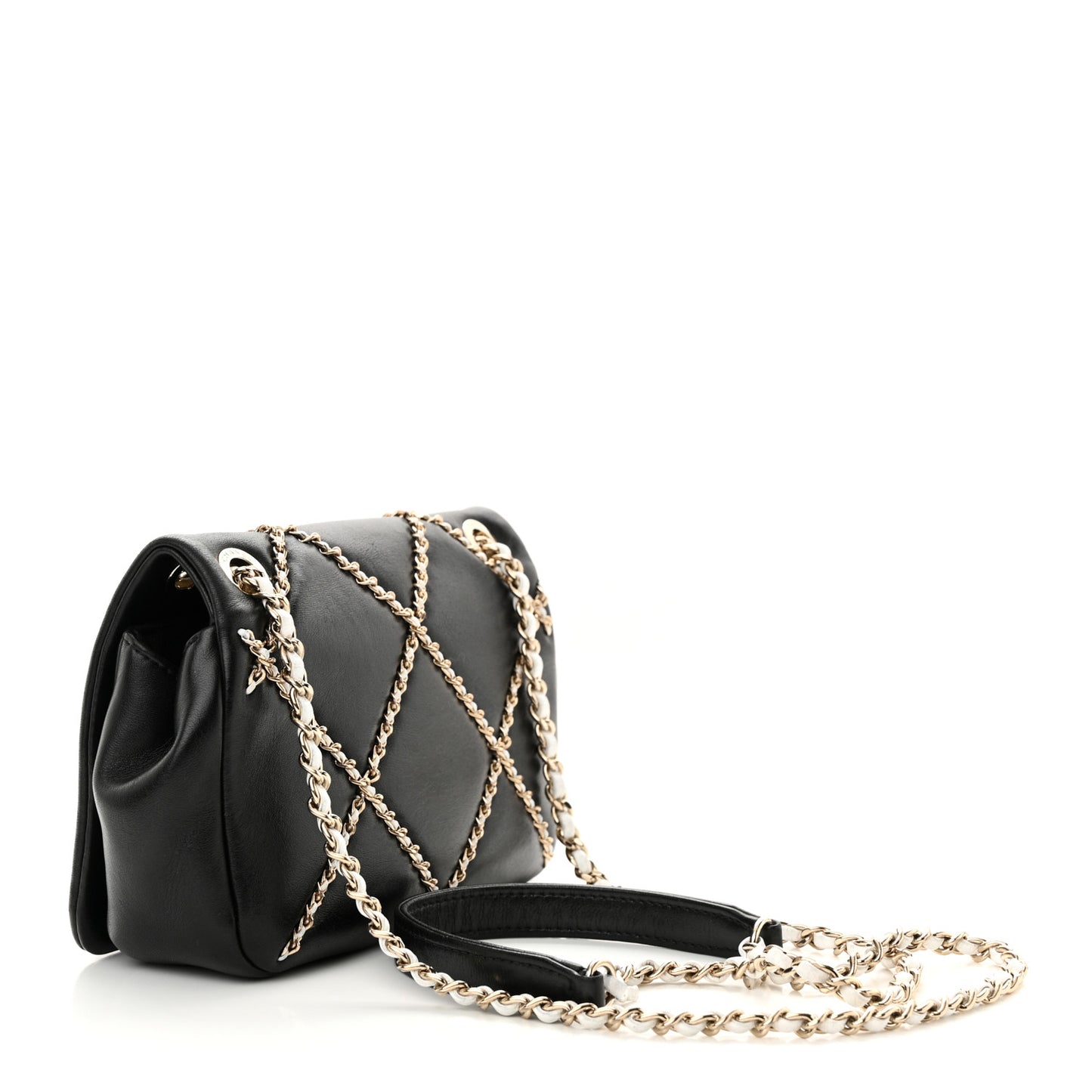 Lambskin Small Entwined Chain Flap Black