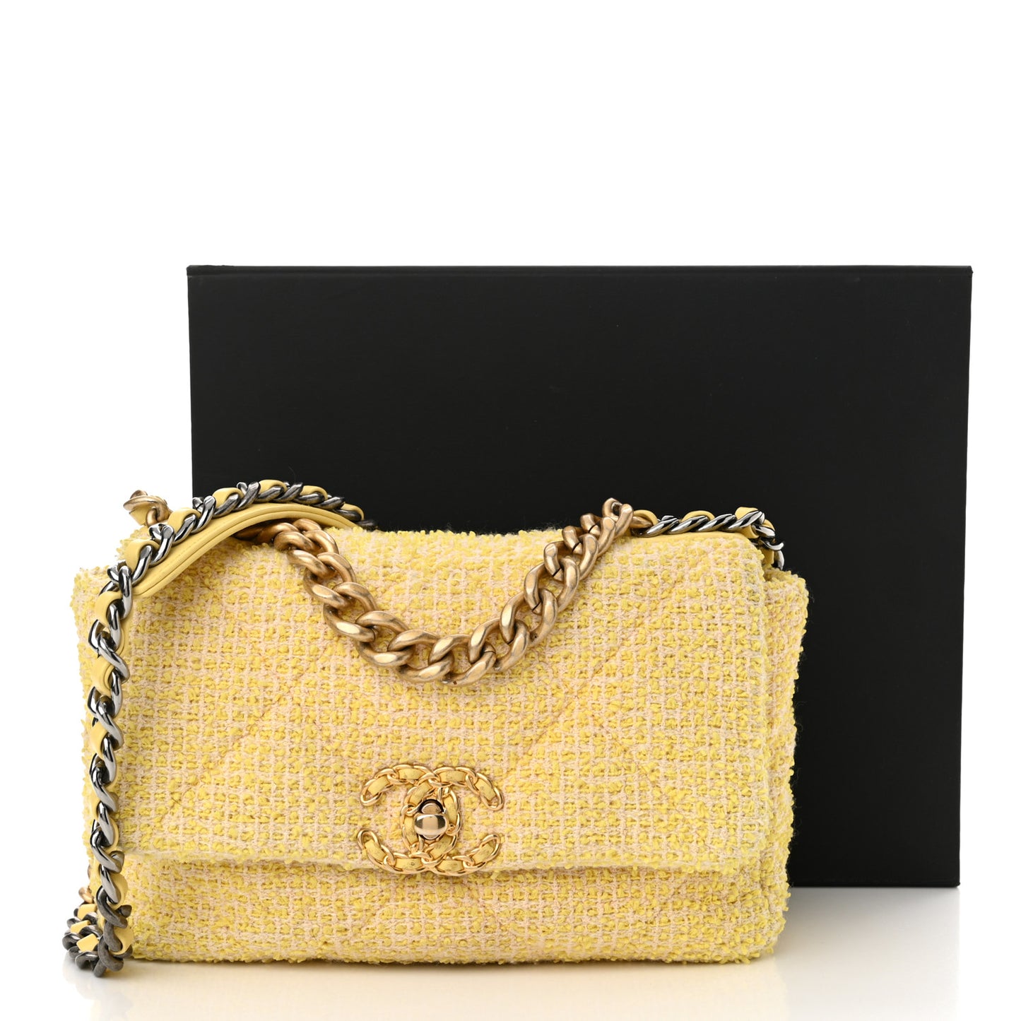 Tweed Quilted Medium Chanel 19 Flap Yellow