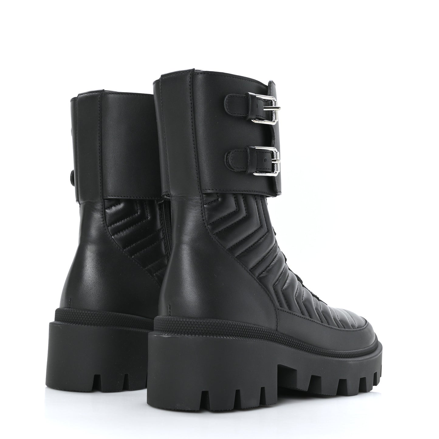 Nappa Frances GG Matelasse Platform Combat Boots 36 Black