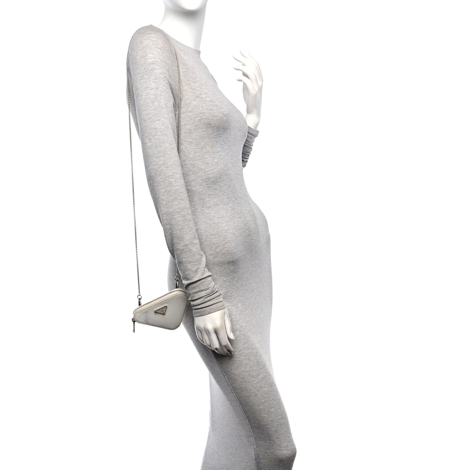 Prada Spazzolato Mini Triangle Chain Crossbody Pouch White 2 of 18