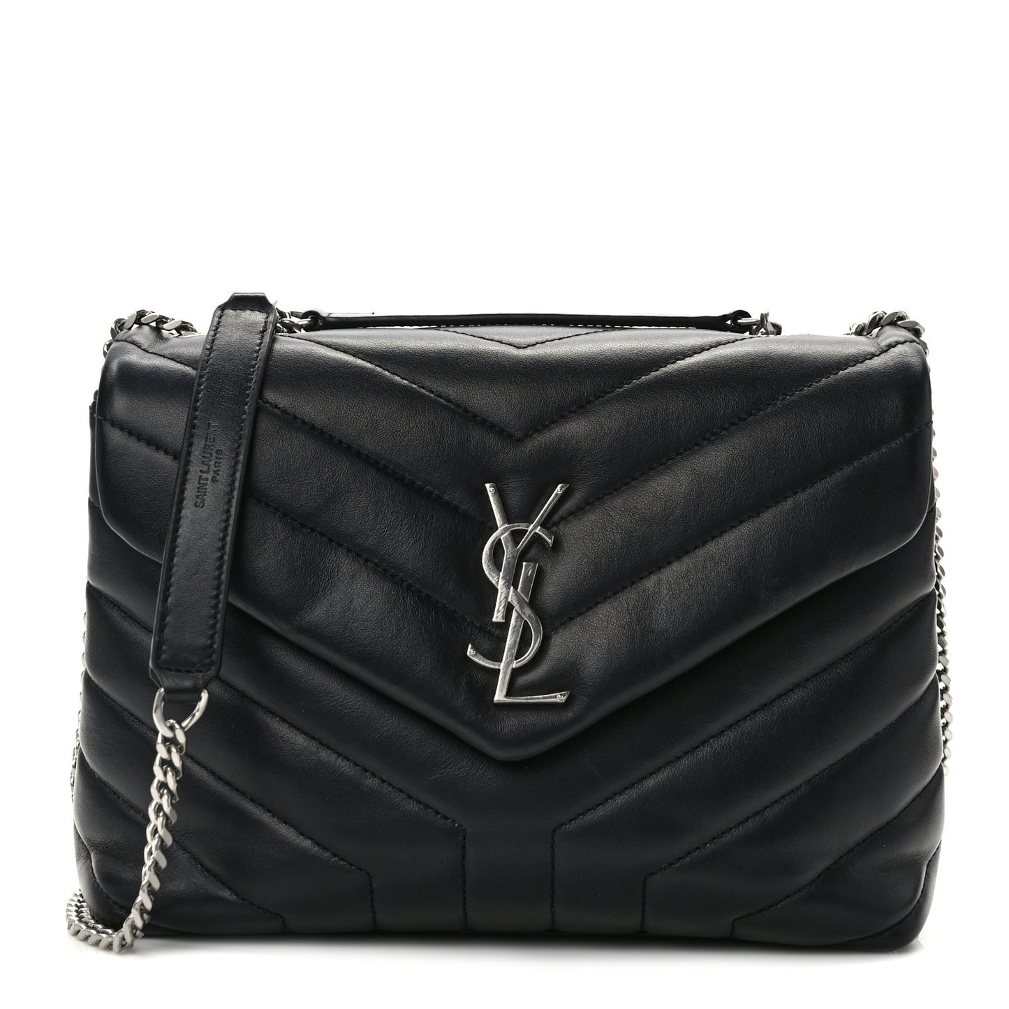 Calfskin Y Quilted Monogram Small Loulou Chain Satchel Black