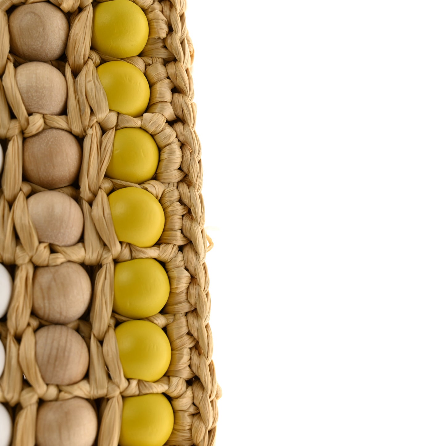 Raffia Wood Bead Embroidered Logo Tote Bag Naturale