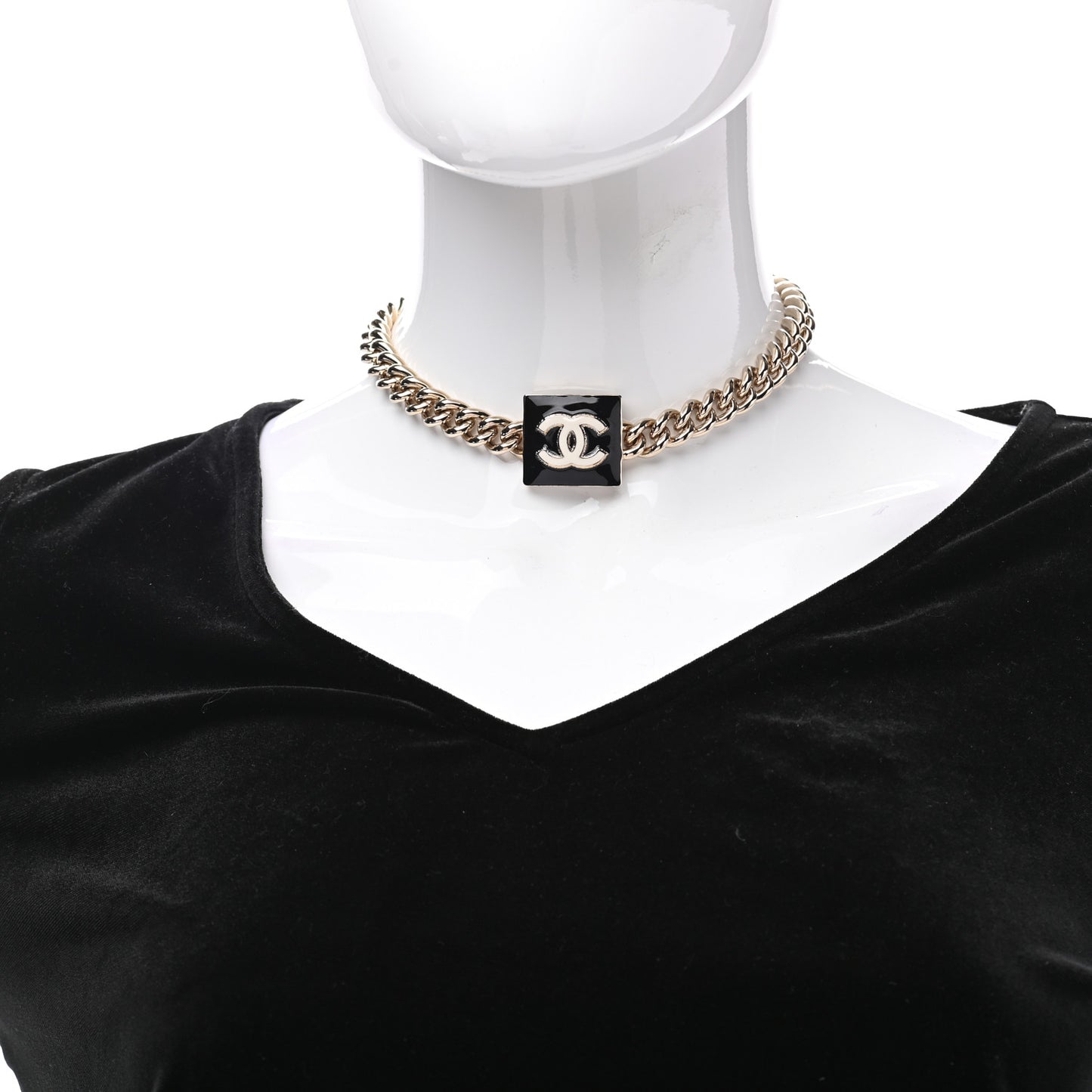 Metal Enamel CC Square Choker Gold Black White