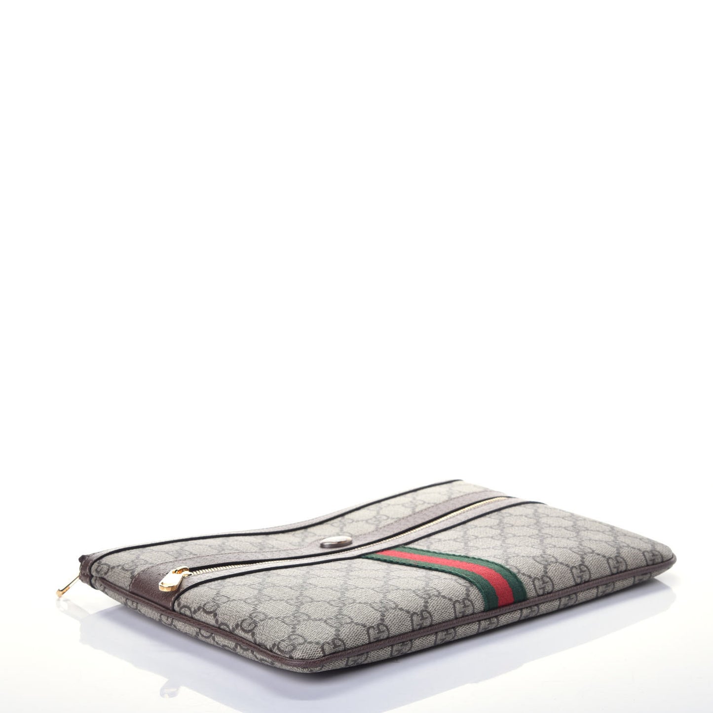 GG Supreme Monogram Large Ophidia Pouch Clutch Brown