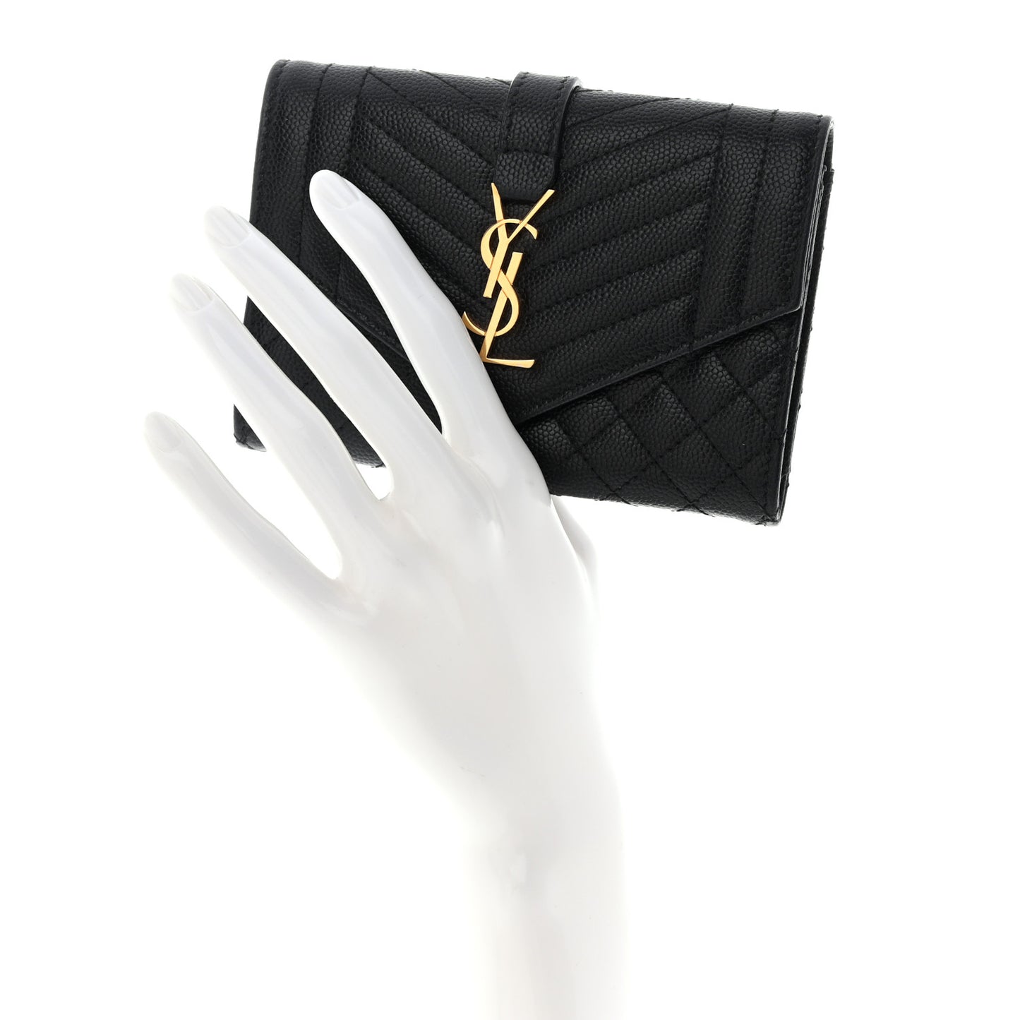 Grain De Poudre Textured Mixed Matelasse Triquilt Small Monogram Envelope Wallet Black