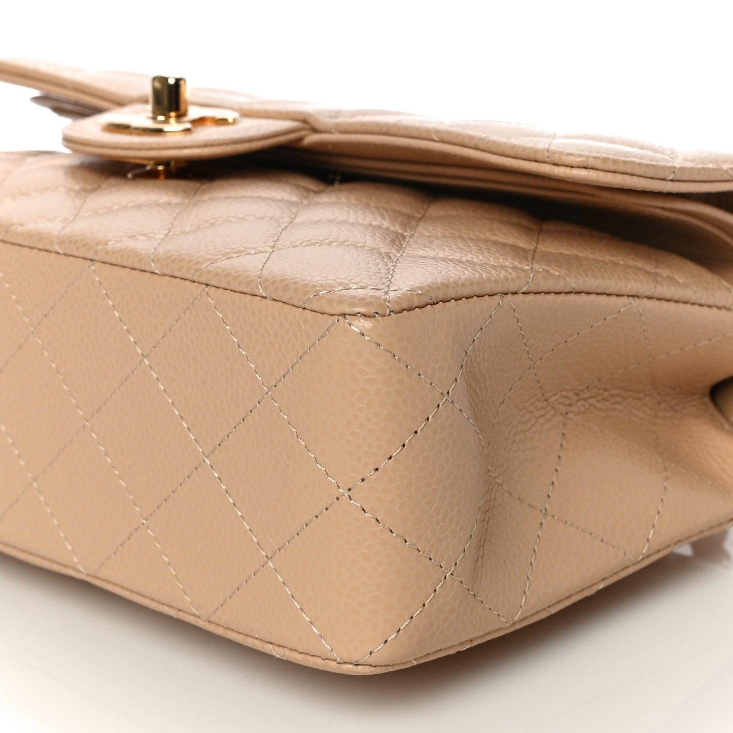 Caviar Quilted Small Double Flap Beige