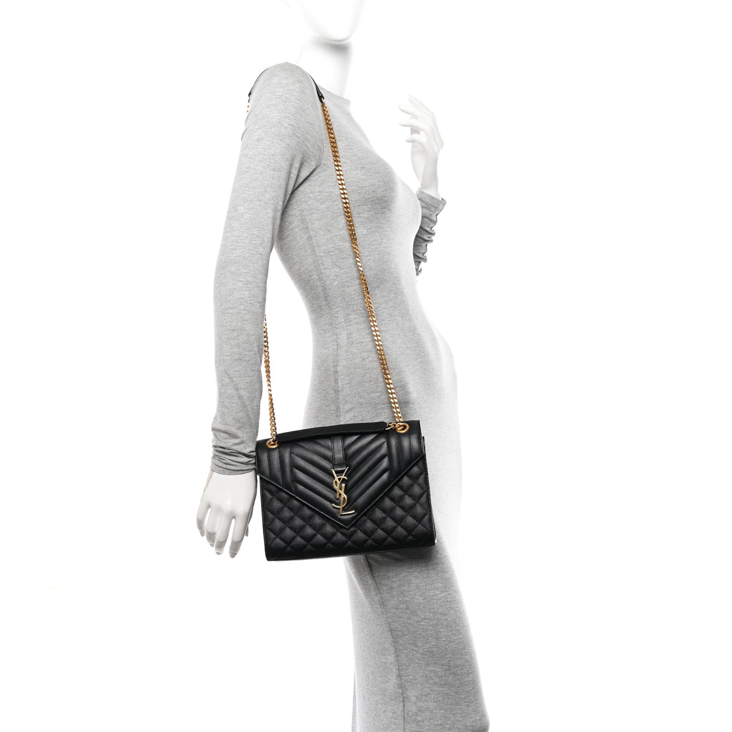 Grain De Poudre Textured Mixed Matelasse Triquilt Medium Monogram Satchel Black