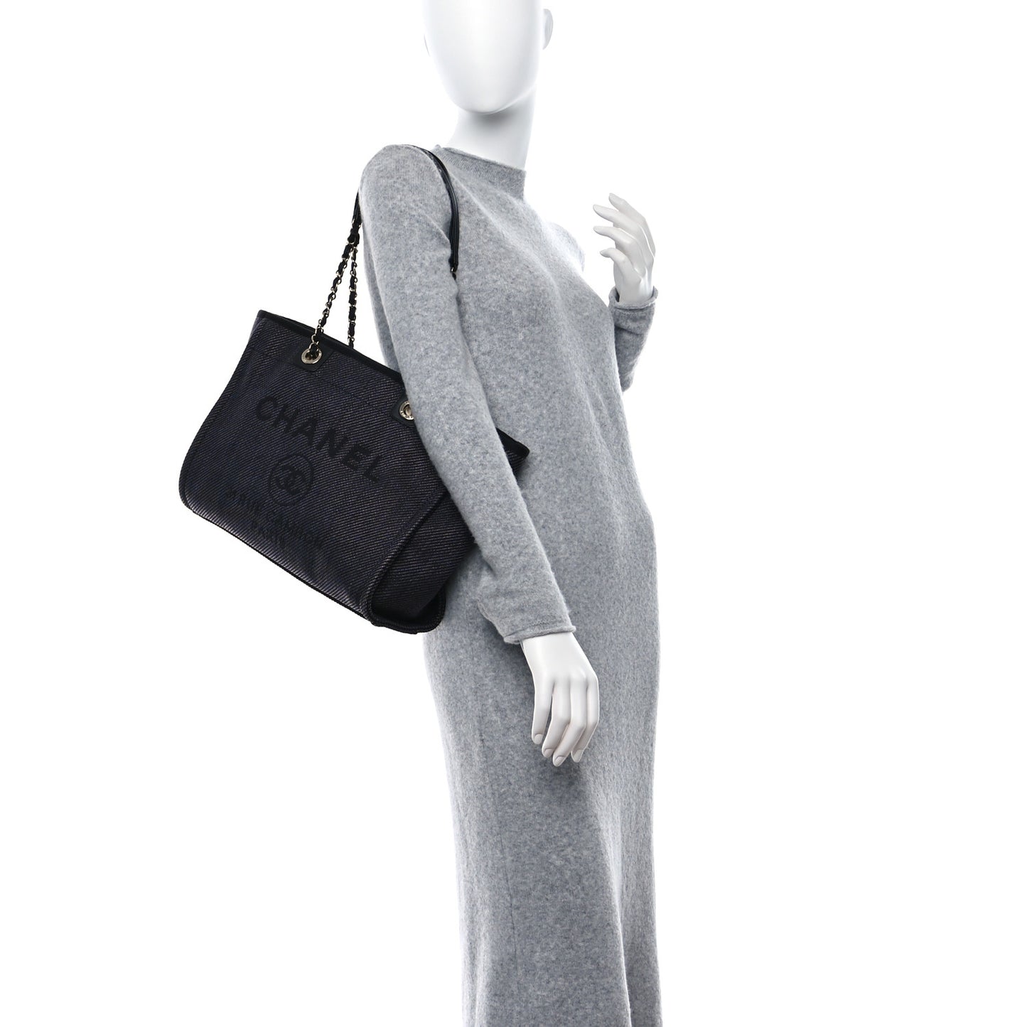 Mixed Fibers Calfskin Small Deauville Tote Black